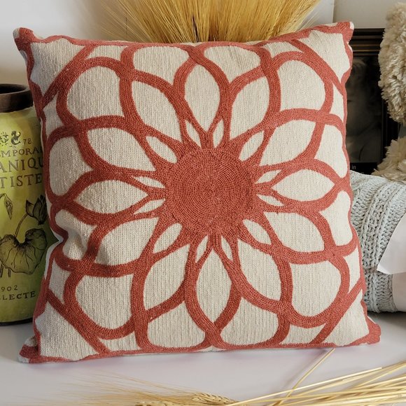Accent Pillow, Nordstrom, Wool Embroidery Detail One Side, Rust Beige18"x18" - Picture 2 of 7